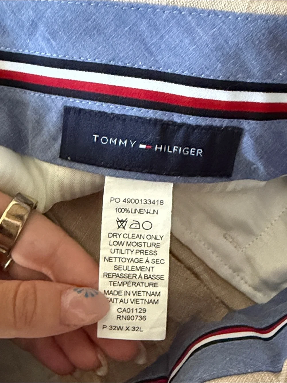 size 32 x32 cream tommy hilfiger straight leg linen pants